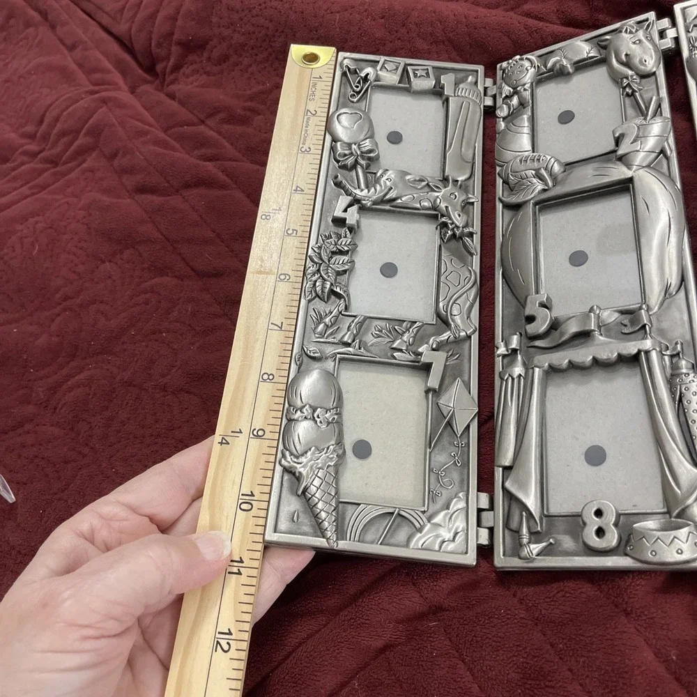 Vintage 3 Pewter Panel Children's Picture Frame‎ - Toys (9) 1-9 Wallet Size Pics
